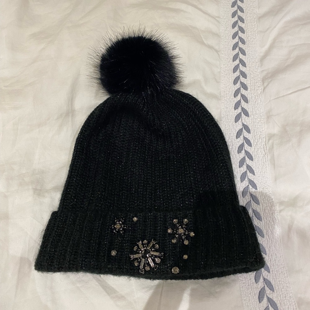Victorias Secret Black Hat with Pom Pom